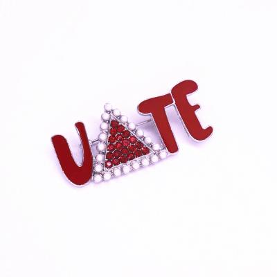 China VOTE Environmental Friendly Fashionable Red Crystal Triangle Delta Pearl Color Enamel Metal Greek Letter Pin for sale