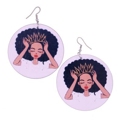 China Environmentally Friendly Custom Cheap Wooden Earrings African Ethnic Jewelry Flat Round Laser Cutting Wooden Dangling Earrings Wholesale for sale