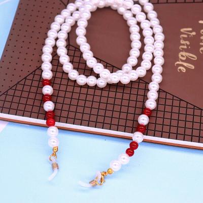 China Glass Enviromental-Friendly Handmade Popular White Imitation Red Chains Sorority Beads Fraternity Bead Club Quality Greek Eyeglass Chain Accessory for sale