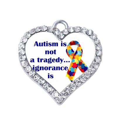 China Environmentally Friendly Custom Autism Is Not A Tragedy Ignorance Is Ribbon Sticker Enamel Accessories Awareness Charms Pendant Wholesale for sale