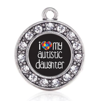 China Environmentally Friendly I Love My Autistis Daughter Round Sticker Charms Autism Awareness Pendant Diy Necklace And Earrings Accessories for sale