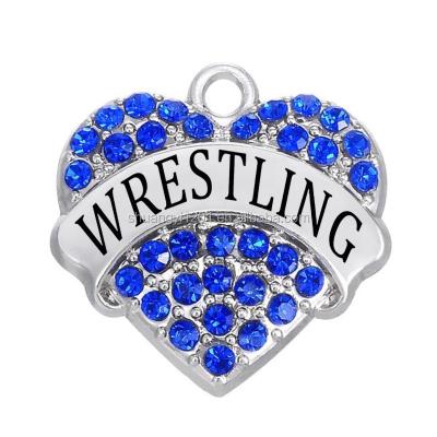 China Environmental Friendly Personalized DIY Engraved Message Name Diamond Crystal Hearts Wrestling Charm Wrestler Pendants Gym Jewelry for sale