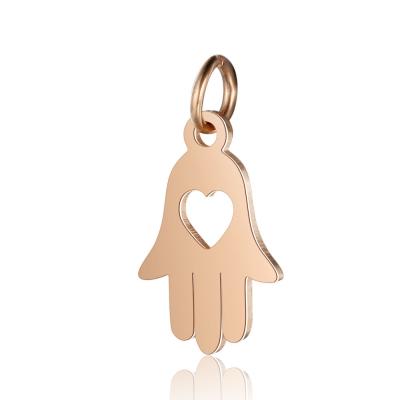 China Environmental Friendly Stainless Steel Laser Off Open Hand Charm Hollow Heart Religious Jesus Hand Pendant For Jewelry for sale