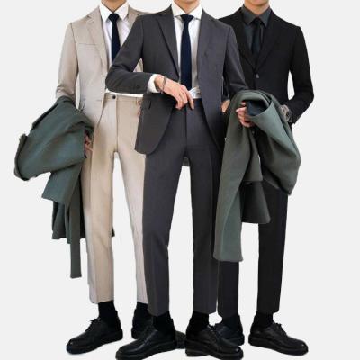 China Fashion Style Korean Leisure Men's Breathable Soft Two Piece Suits Slim Fit Suit Wedding Set Fit For Men for sale