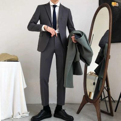 China 2022 Fashion Two Pieces Style Soft Breathable Leisure Korean Men's Suits Slim Suit Wedding Suit Set Suitable For Men for sale