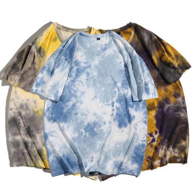 China 2021 Hot Mockups QUICK DRY Round Neck Tie Dye T Shirt 100%Cotton Loose Plus Size T Shirts For Men for sale