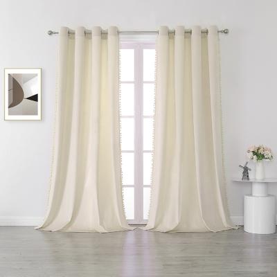 China 2021 Classic Blackout Design Holland Pom Pom Velvet Blackout Luxury Window Curtain for sale