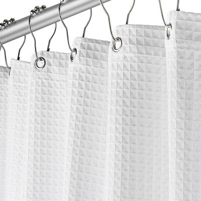 China Durable Hotel Rust Resistant Polyester Blend Fabric Bathroom Waffle Waterproof Shower Curtain for sale