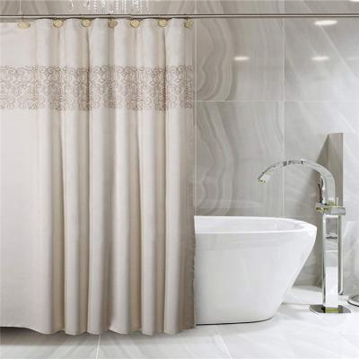 China Sustainable Fashion Embroidered Bathroom Waterproof Shower Curtain With Button Hole for sale