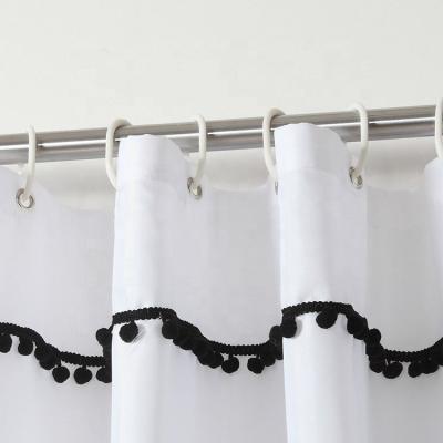 China Sustainable 100% Polyester Black And White Bathroom Sets Wholesale Shower Curtain With Tassel for sale