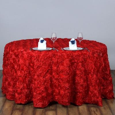 China Oilproof Wholesale New Style Red Satin Rose Wedding Table Cloth Designs for sale