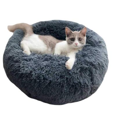 China Best-Selling Amazon Travel Round Fur Round Luxury Puppy Beds Comfy Donut Cat Dog Pet Beds Faux Plush Cat Beds for sale