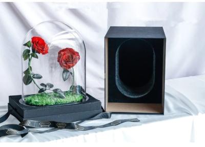 China New Shape Glass dome Preserved Long Lasting Rose With Curving Stem In Glass Bell for sale