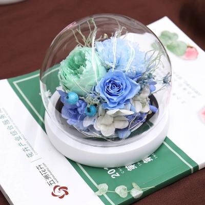 China Real preserved rose flowers gift forever rose in glass ball wholesale price for sale