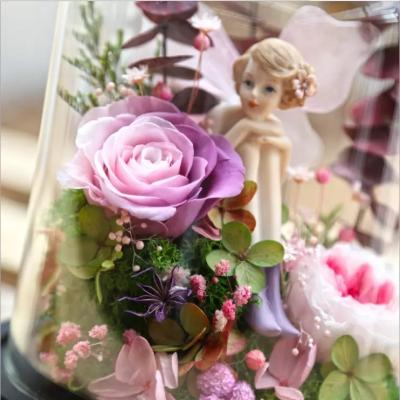 China Beautiful Preserved Rose in Glass Dome flower arrangement for lover for sale