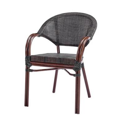 China Modern Wholesale Outdoor Metal Teslin Dining Chair Metal Park Arm Rattan Wicker Chairs for sale