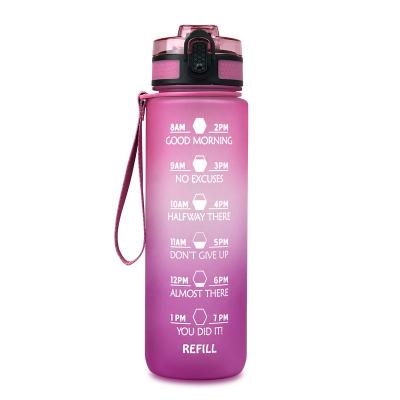 China Outdoor 1L/1000ml 32oz Tritan BPA Free Smart Sports Gym Water Bottle Viable Time Marker With Strap for sale