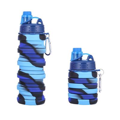 China Minimalist Outdoor Camping 500ml 16 oz Camouflage Silicone Sport BPA Free Travel Collapsible Water Bottle With Carabiners for sale