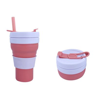 China Hot Sale 600ml 20oz Food Grade Outdoor Collapsible Water Bottle Minimalist Camping Pocket Silicone Coffee Cup With Straw for sale