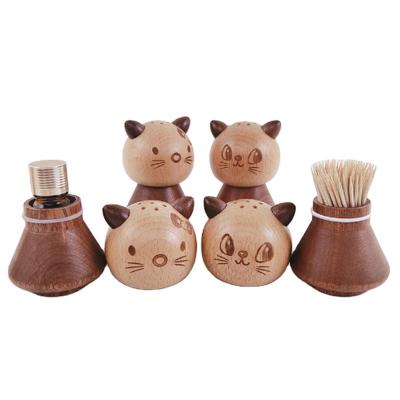 China Cute Cat Box China Toothpick Holder Cartoon Creative Solid Wood Practical Home Plug Cat Wood Product Decoration Toothpick for sale