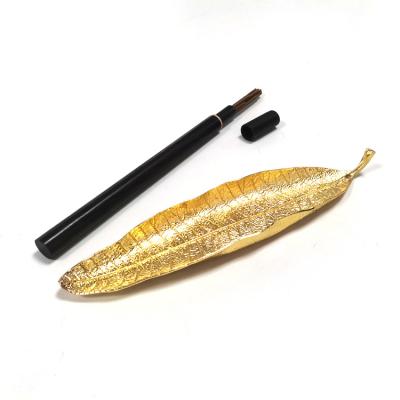 China Chinese Incense Box Leaf Shape Metal Incense Sticks Holder+ Ebony Wooden Tube Incense Burner Luxury Gift Packaging Set for sale