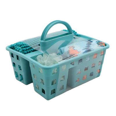 China Sustainable Bathroom Gift Set 4pcs New Developed Bathroom Cover And Shower Curtain Set In Storage Basket for sale