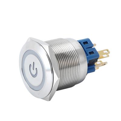 China OFF-ON 25mm Illuminated Momentary Reset LED Waterproof Stainless Steel Mini Pushbutton Switch for sale