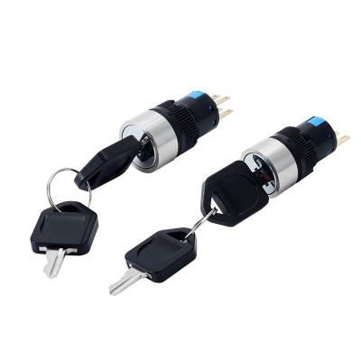 China OFF-ON 16mm 2 3 Position 3 Way Electric Mini Touch Key Lock Operated Waterproof Push Button Switch for sale