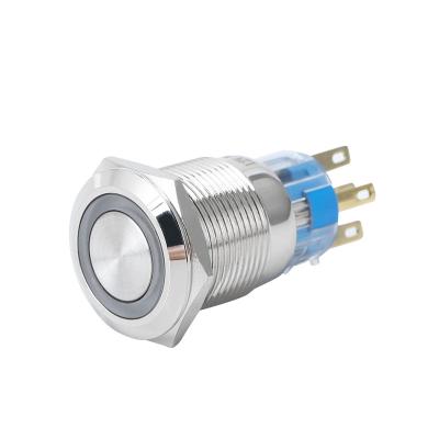 China OFF-ON 19mm ON Small Silver Plated RGB LED Metal Stainless Steel Momentary Push Button Switch for sale