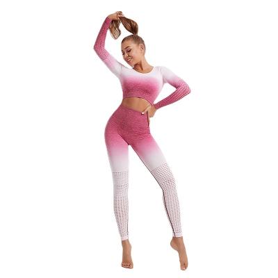 China Wholesale custom logo top leggings breathable hot sale size high 2 piece sample wear set ombre fitness wear women active yoga sets for sale