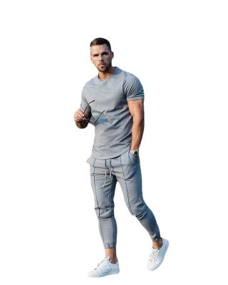 China 2021 European and American OEM casual trend new polyester men's short-sleeved T-shirt sports suit breathable spring and summer for sale