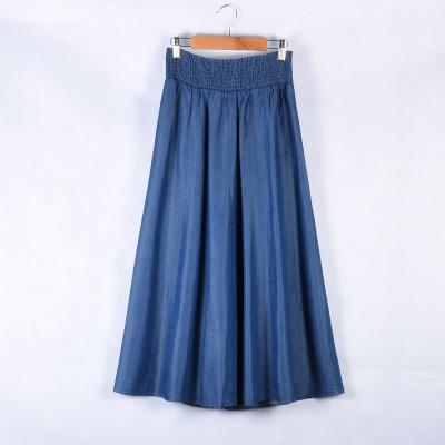 China 100% Elastic Plus Size A Line Tencel Smocked Women Midi Waistline Rim Casual Denim for sale