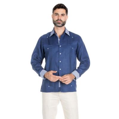 China Breathable Mens Canvas Shirt Guayabera Long Sleeve Button Down With Design Collar And Cuff for sale