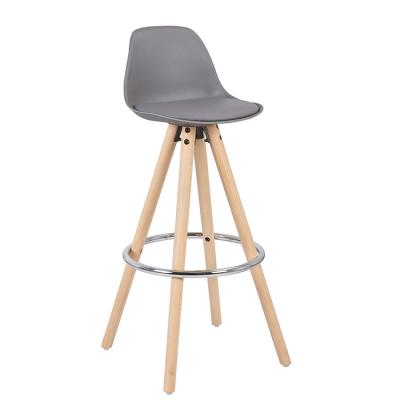 China Modern Barstool PP Bar Stool Beech Wood Plastic Umpire Chairs With PU Leather Upholstered Cushion for sale