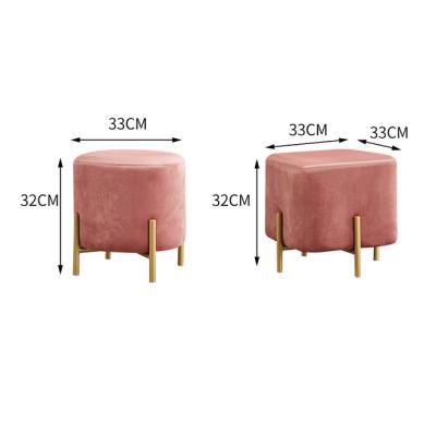 China 2021 Dark Gray Jiuhe Stool Velvet Fabric In Metal Gold Ottoman Stool Sofa Retro Cube Stool Modern Nordic Round Square Low Tripod Stool for sale