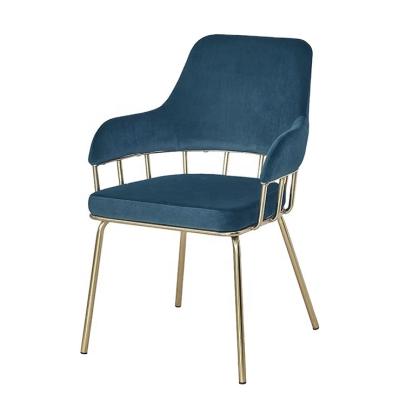 China Factory Price Modern Cheap Simple Restaurant Dining Chair Cafe Fabric Metal Leg Leisure Armchair Velvet Golden Leg Dining Chair for sale