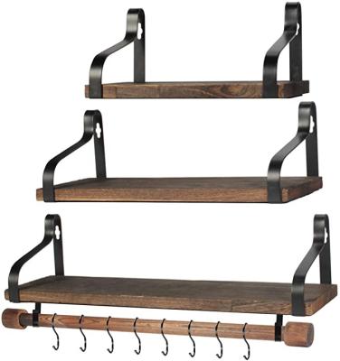 China Industrial Antique Wood Wall Mounted Shelf Kitchen/Bedroom/Living Room/Bathroom Wall Bracket With Removable Floating Shelf for sale