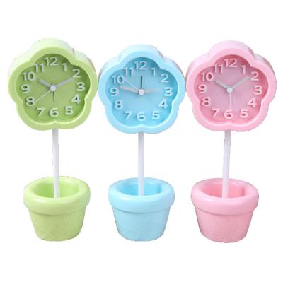 China 12 O'Clock Show Storage Creative Flower Shaped Buzzer Alarm Clock, Silence Movement Table Clock in Flowerpot for sale