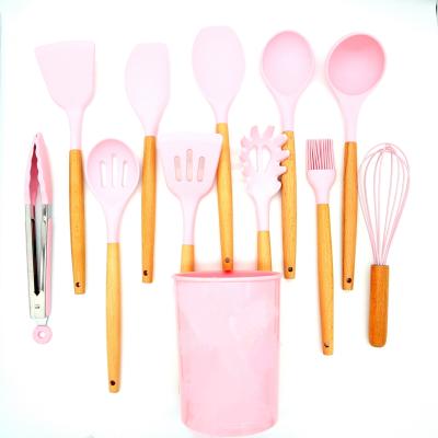 China Viable Hot Selling Kitchen Wooden Tools Solid Silicone Kitchenware Handle Kitchenware Set for sale