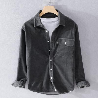 China 2021 New Fashion Design Anti Shrinkage Men Wave Pocket Patched Corduroy Overshirt Without Tee for sale