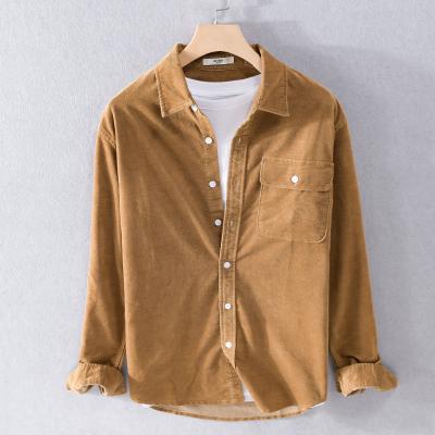 China 2021 New Fashion Design Anti-Shrink Men's Wave Pocket Patched Corduroy Full Sleeve Casual Shirt for sale