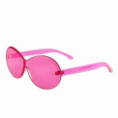 China Lueer H9750 2019 Fashion Sun Glasses Retro One Piece Oval Rimless Sunglasses Transparent Candy Color Eyewear For Women for sale