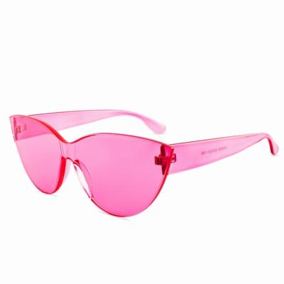 China Fashion sunglasses 3099 colorful one piece rimless transparent sunglasses for women men cat eye shape tinted candy color eyewear for sale