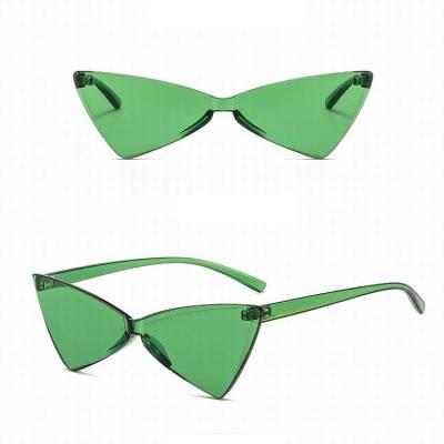 China One Piece Fashion Sunglasses 007 Fashion Triangle Cat Eye Shaped Rimless Sunglasses Candy Color Eyewear Ocean Glass Color Transparent Party Lenses for sale