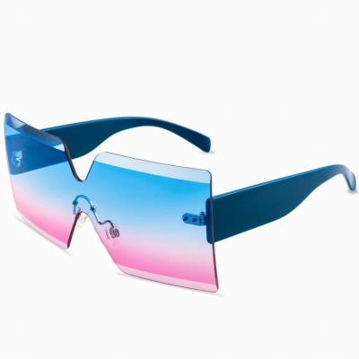 China Fashion Sunglasses 97571 Hot Sale New Arrival Fashion Sunglasses Candy Color Big Frame Rimless Square Eyewear One Piece Lenses For Party UV400 for sale