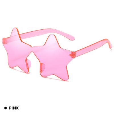 China Fashion Sunglasses 113 Fashion One Piece Star Shaped Rimless Sunglasses Candy Color Ocean Glass Party Transparent Lenses for sale