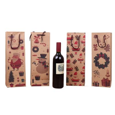 China Recyclable Custom Printing Paper Wine Bag With Handle Kraft Christmas Paper Bag For Gift for sale