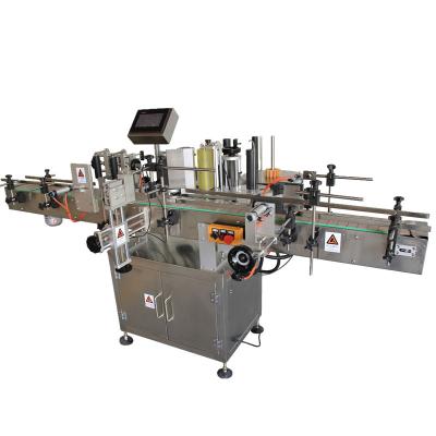 China Automatic Plastic Bottle Label Sticker Food Round Bottle Round Table Side Labeling Machine Double Side Labeling Machine for sale