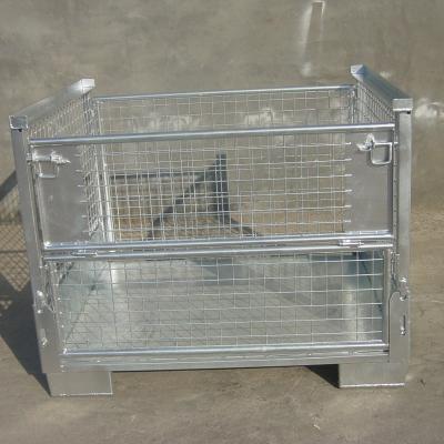 China Collapsible Hot Dip Galvanized Wire Mesh Container With Base Plate for sale