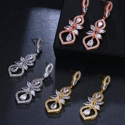 China New Trendy Vintage Flower Cubic CZ Feminine Geometric Crystal Water Drop Earrings Bridal Zircon Earring Women Wedding Jewelry for sale